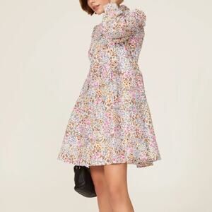 Munthe Correct Colorful Floral Smocked Top Cotton Silk Babydoll Dress • Size 44